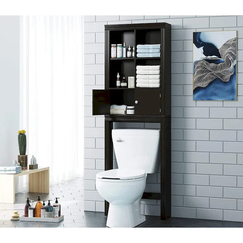 Spirich Home Bathroom Shelf Over The Toilet with 4 Cubbies, Bathroom Cabinet Organizer Over Toilet, Space Saver Cabinet Storage