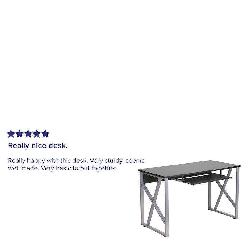 Computer Desk with Pull-Out Keyboard Tray and Cross-Brace Frame