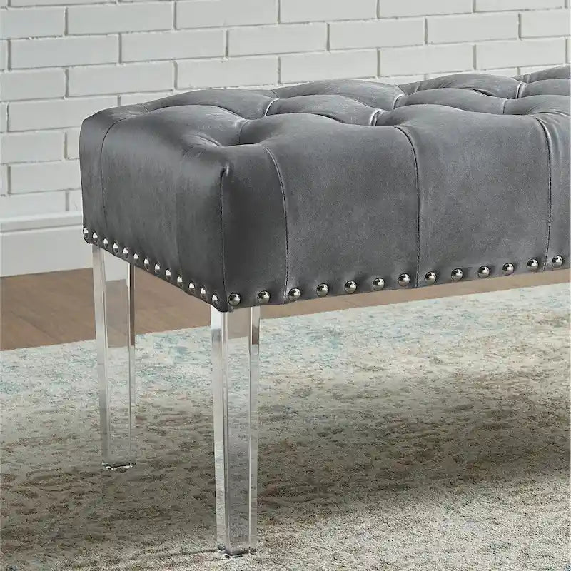 Roundhill Furniture Valley Button tufted Velvet Upholstered Bench with Acrylic Leg