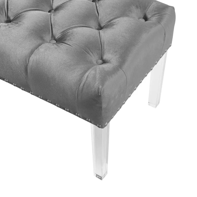Roundhill Furniture Valley Button tufted Velvet Upholstered Bench with Acrylic Leg