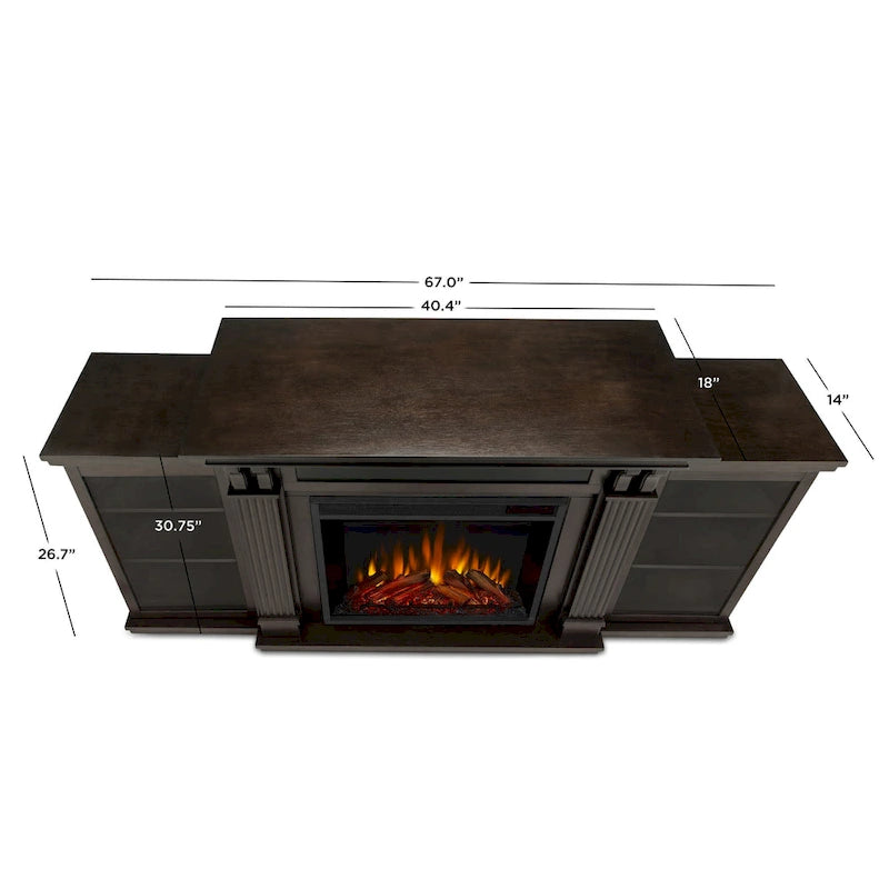 Calie 67 Electric TV Stand Fireplace in Dark Walnut by Real Flame - 67L x 18W x 30.5H
