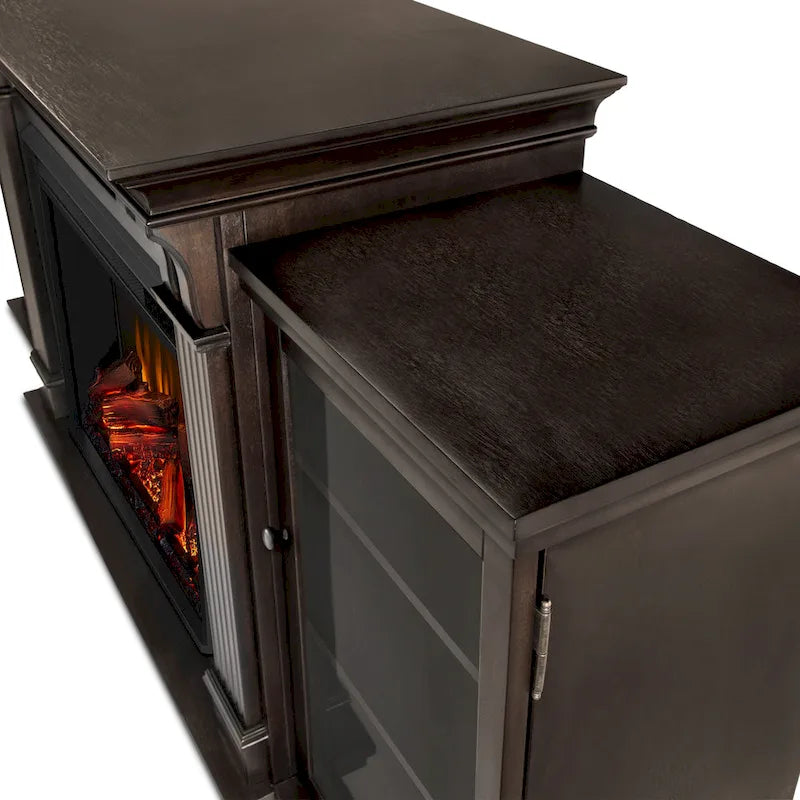 Calie 67 Electric TV Stand Fireplace in Dark Walnut by Real Flame - 67L x 18W x 30.5H