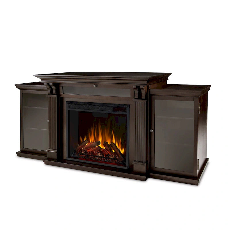 Calie 67 Electric TV Stand Fireplace in Dark Walnut by Real Flame - 67L x 18W x 30.5H