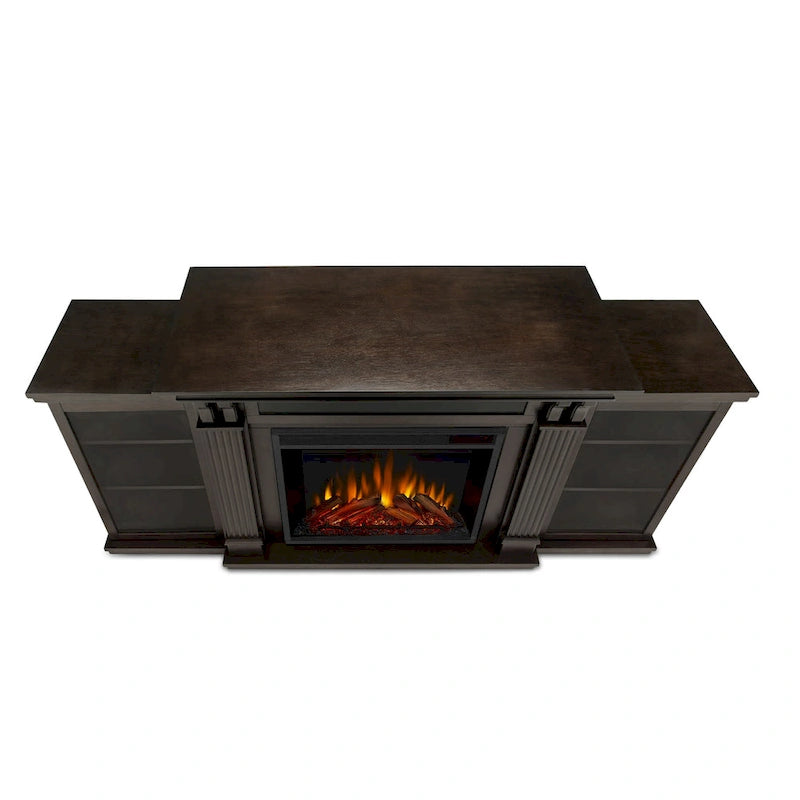 Calie 67 Electric TV Stand Fireplace in Dark Walnut by Real Flame - 67L x 18W x 30.5H