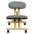 Mobile Wooden Ergonomic Kneeling Office Chair in Gray Fabric