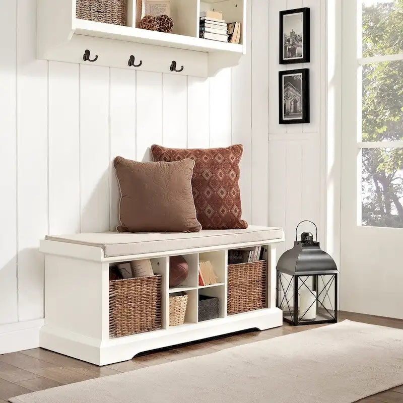 Crosley Brennan White Wood Entryway Storage Bench