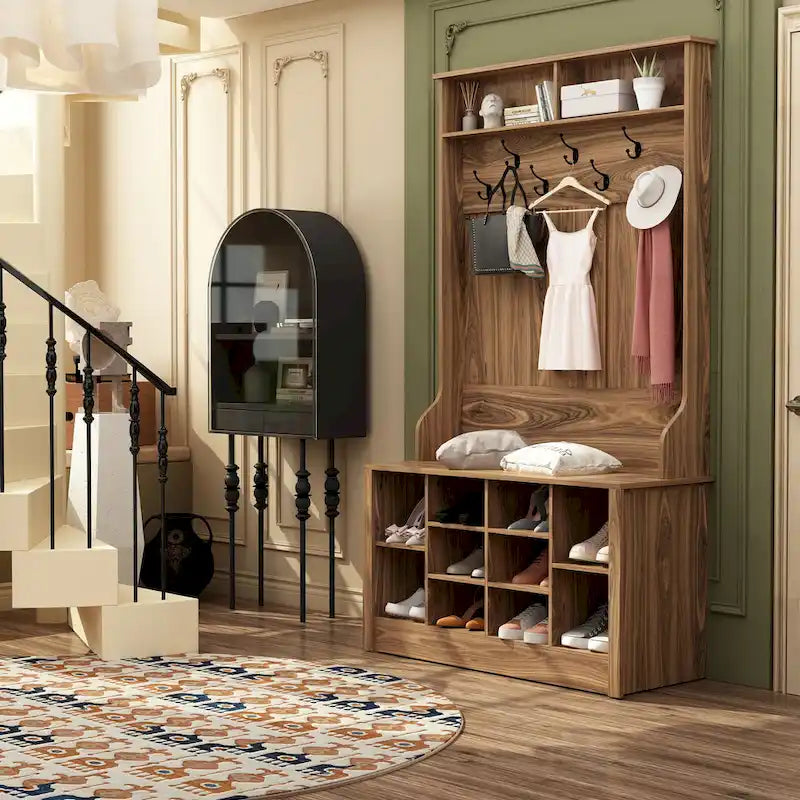 Coat Rack and Storage Bench Hall Tree with Shoe Rack for Entryway