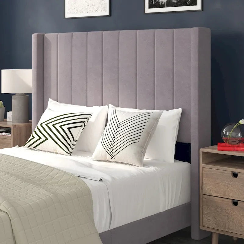 Upholstered Platform Bed with Wingback Headboard