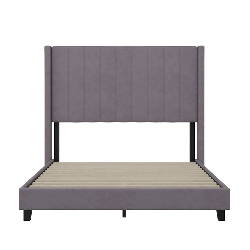 Upholstered Platform Bed with Wingback Headboard