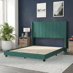 Upholstered Platform Bed with Wingback Headboard