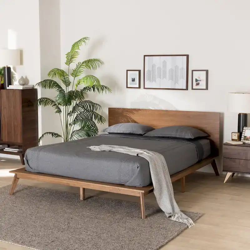 Wheatley Mid-Century Modern Walnut Brown Finished Wood Platform Bed