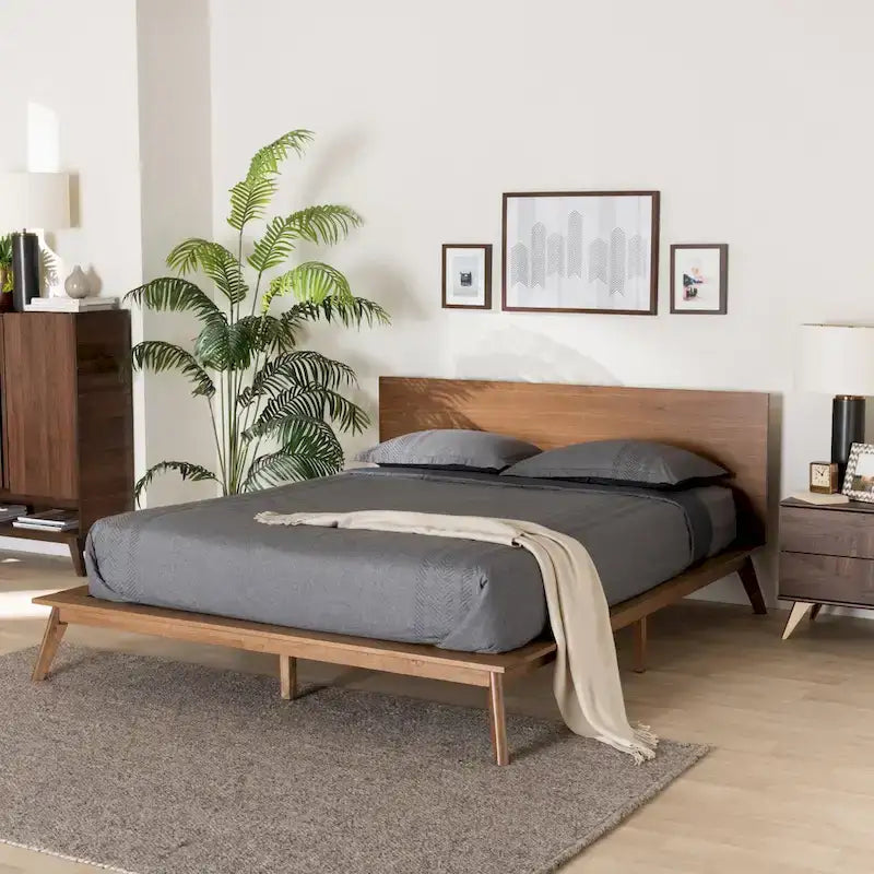 Wheatley Mid-Century Modern Walnut Brown Finished Wood Platform Bed