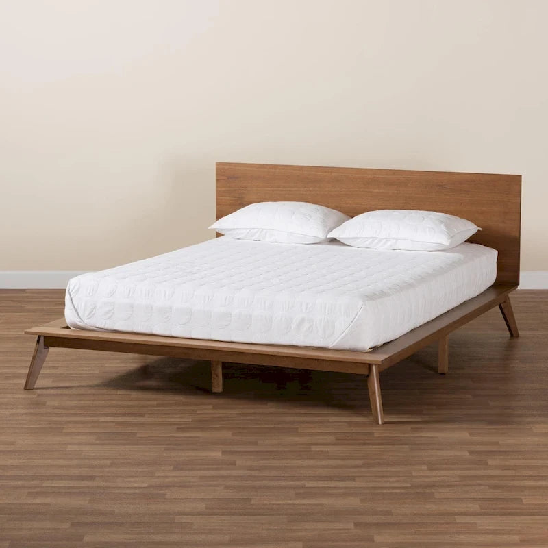 Wheatley Mid-Century Modern Walnut Brown Finished Wood Platform Bed