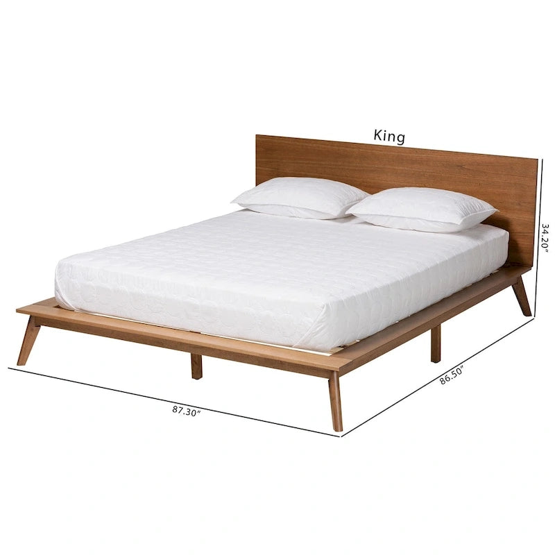 Wheatley Mid-Century Modern Walnut Brown Finished Wood Platform Bed