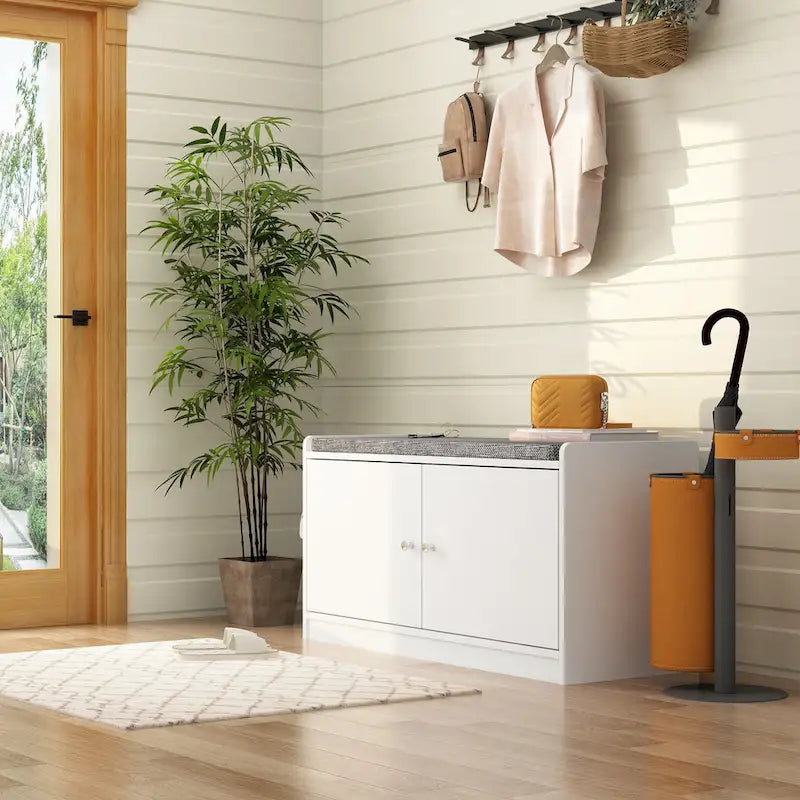 Shoe Storage Bench Storage Entryway Bench Door Cabinet Cushioned