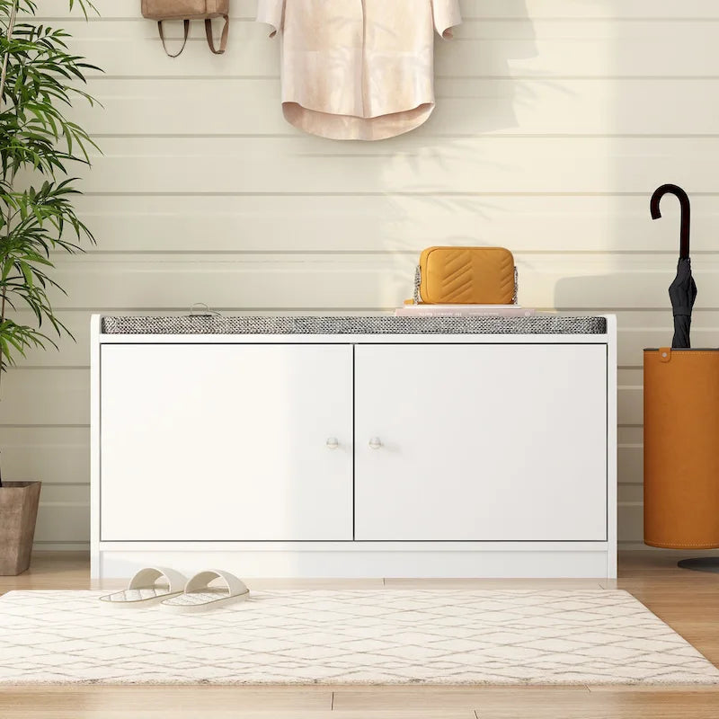 Shoe Storage Bench Storage Entryway Bench Door Cabinet Cushioned