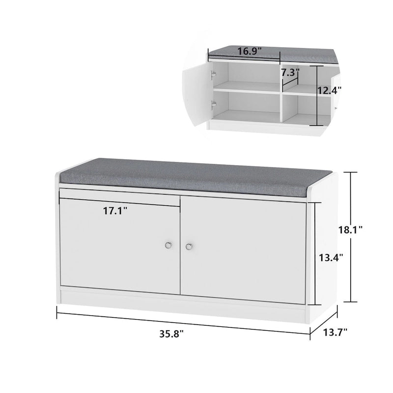 Shoe Storage Bench Storage Entryway Bench Door Cabinet Cushioned