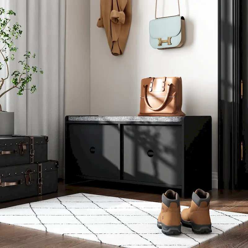 Shoe Storage Bench Storage Entryway Bench Door Cabinet Cushioned
