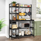 43 inch Kitchen Bakers Rack with Microwave Stand 5-Tier Kitchen Utility Storage Shelf Rack and10 Hooks for Kitchen Living Room