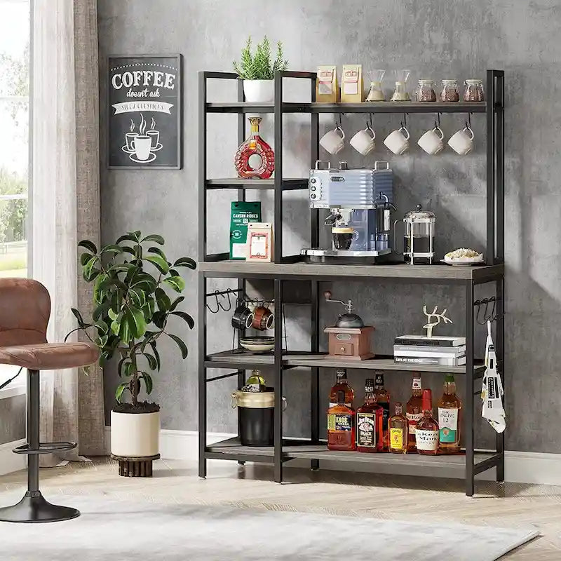 43 inch Kitchen Bakers Rack with Microwave Stand 5-Tier Kitchen Utility Storage Shelf Rack and10 Hooks for Kitchen Living Room