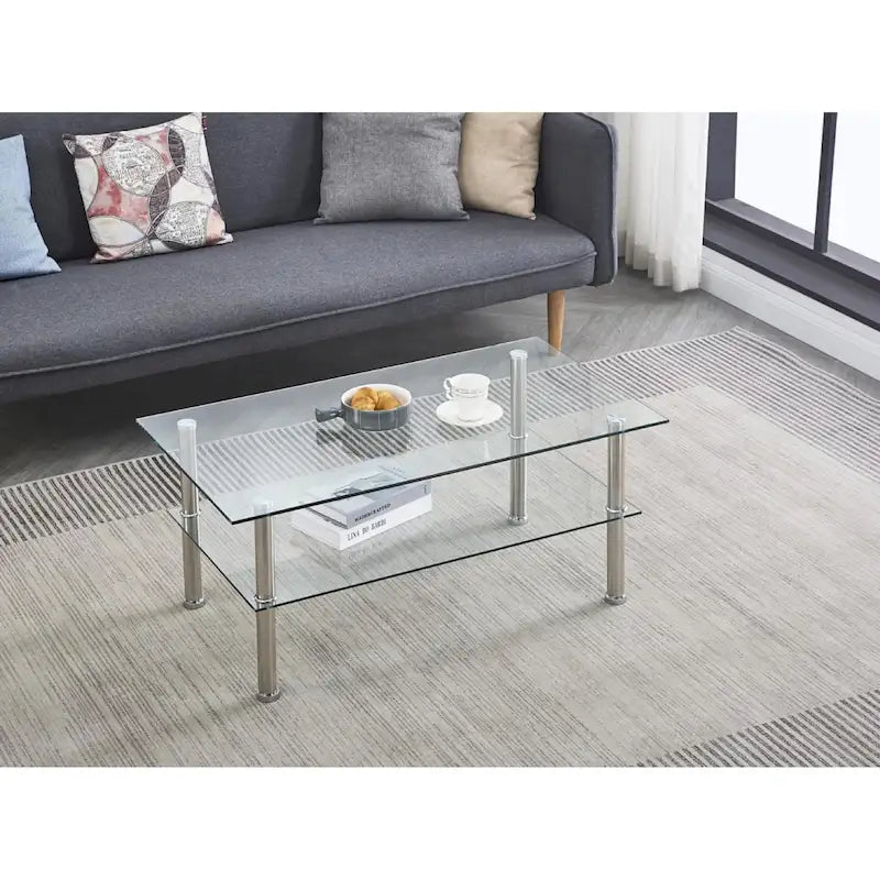 Clear Tempered Glass Glass Coffee Table for Living Room