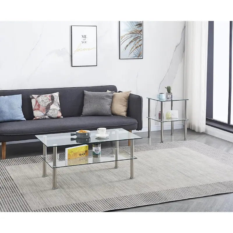 Clear Tempered Glass Glass Coffee Table for Living Room