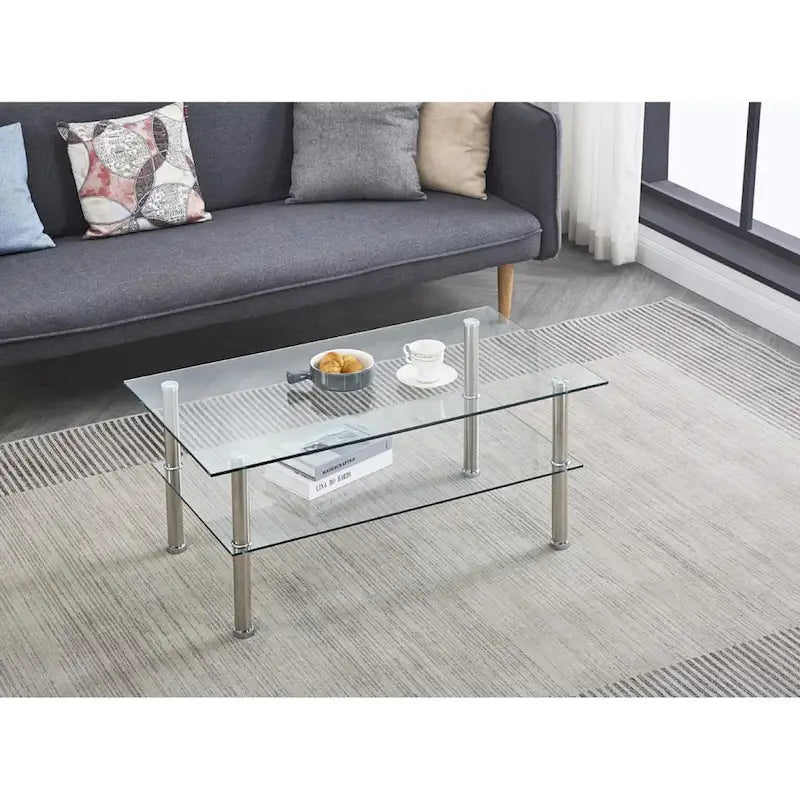 Clear Tempered Glass Glass Coffee Table for Living Room