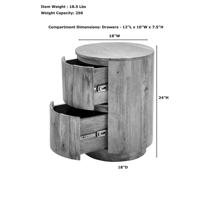 Carolina Living Kingston 2-Drawer 18 Round Nightstand