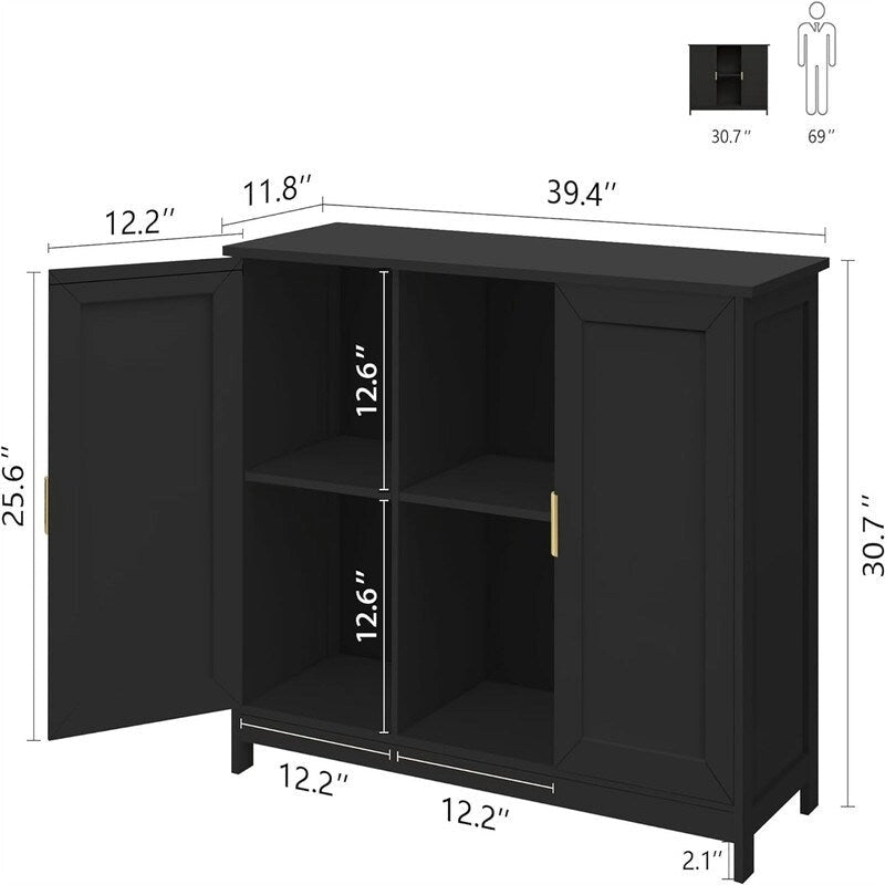 Credenza Buffet Cabinet Wooden Coffee Bar Cabinet - 11.8D x 39.4W x 30.7H