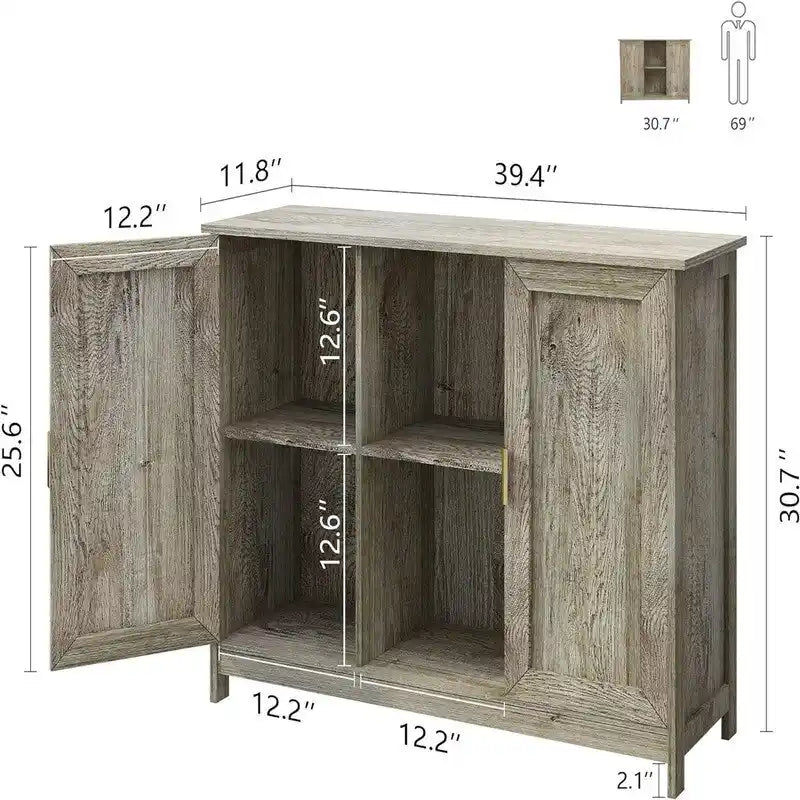 Credenza Buffet Cabinet Wooden Coffee Bar Cabinet - 11.8D x 39.4W x 30.7H