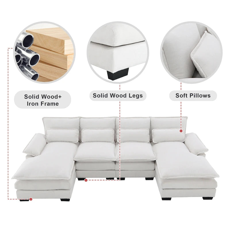 [VIDEO provided][New]109.8*55.9 Modern U-shaped Sectional Sofa with Waist Pillows,6-seat Upholstered Symmetrical Sofa Furniture