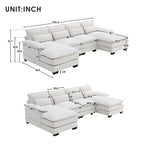 [VIDEO provided][New]109.8*55.9 Modern U-shaped Sectional Sofa with Waist Pillows,6-seat Upholstered Symmetrical Sofa Furniture