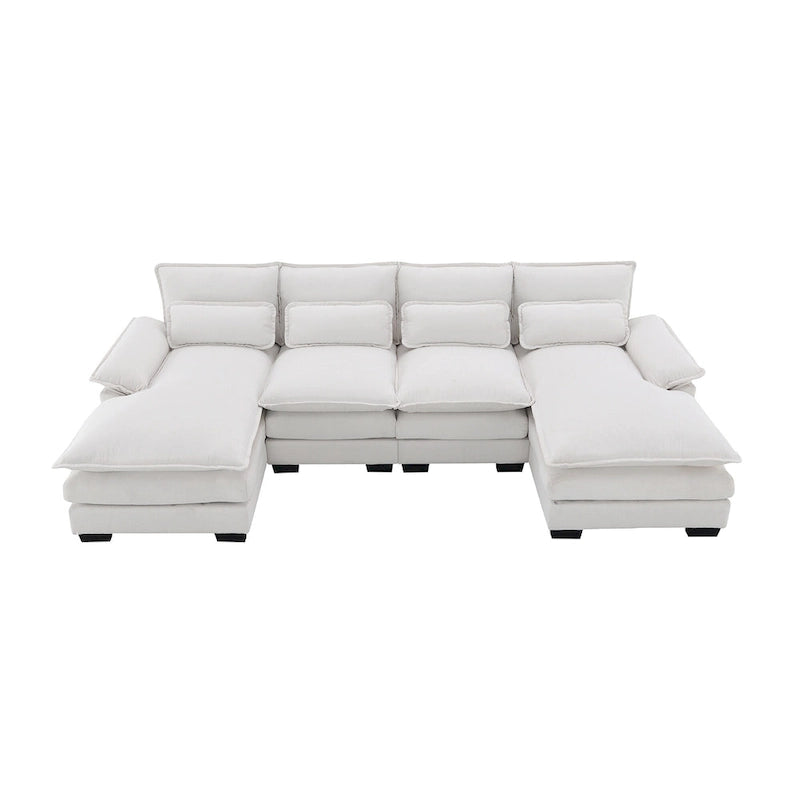 [VIDEO provided][New]109.8*55.9 Modern U-shaped Sectional Sofa with Waist Pillows,6-seat Upholstered Symmetrical Sofa Furniture
