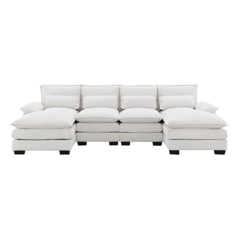[VIDEO provided][New]109.8*55.9 Modern U-shaped Sectional Sofa with Waist Pillows,6-seat Upholstered Symmetrical Sofa Furniture