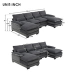 [VIDEO provided][New]109.8*55.9 Modern U-shaped Sectional Sofa with Waist Pillows,6-seat Upholstered Symmetrical Sofa Furniture