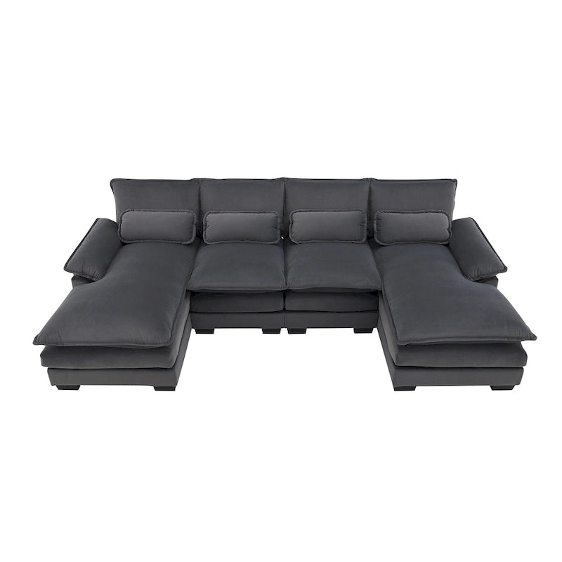 [VIDEO provided][New]109.8*55.9 Modern U-shaped Sectional Sofa with Waist Pillows,6-seat Upholstered Symmetrical Sofa Furniture