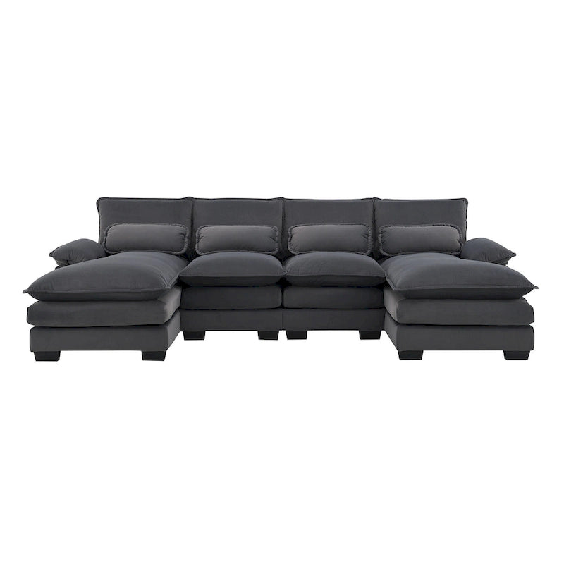 [VIDEO provided][New]109.8*55.9 Modern U-shaped Sectional Sofa with Waist Pillows,6-seat Upholstered Symmetrical Sofa Furniture