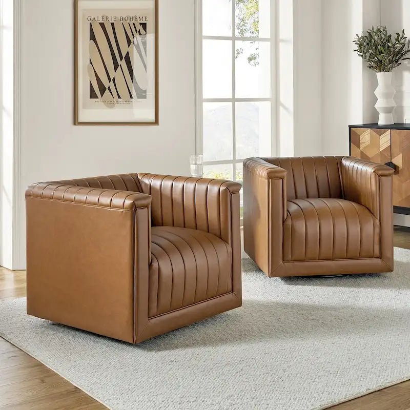 Esteban Modern Leather Upholstered Swivel Barrel Chair Set of 2 by HULALA HOME