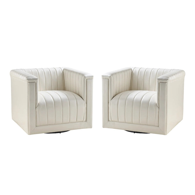 Esteban Modern Leather Upholstered Swivel Barrel Chair Set of 2 by HULALA HOME