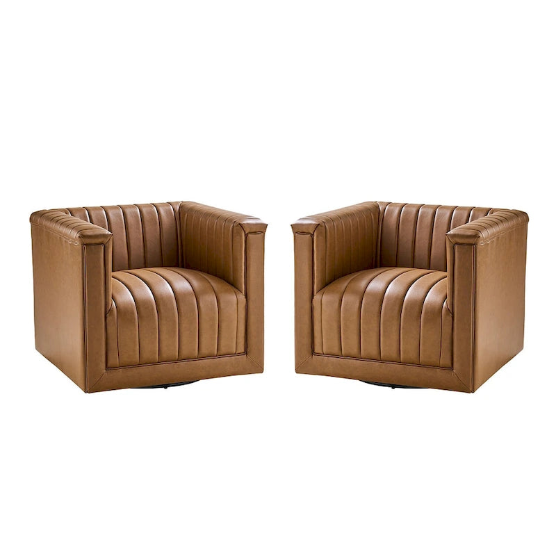 Esteban Modern Leather Upholstered Swivel Barrel Chair Set of 2 by HULALA HOME