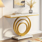 41-Inch Gold Entryway Table, Modern Console Table Accent Table for Living Room, Hallway, Entrance, Faux Marble Veener Top