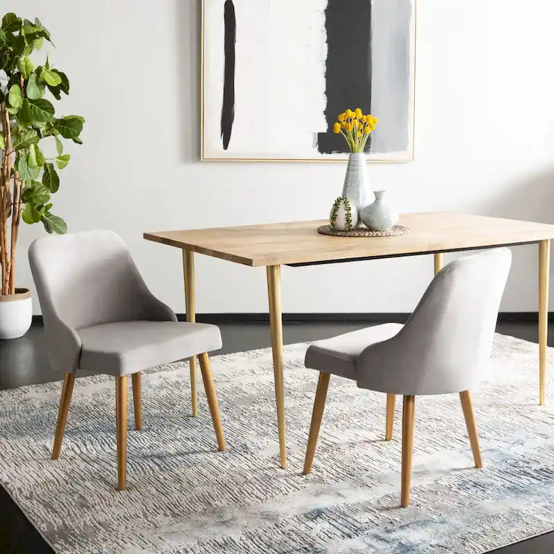 SAFAVIEH Nobie 18.3 Upholstered Dining Chair - Grey / Gold (Set of 2) - 21 x 22 x 31 - 21Wx22Dx31H