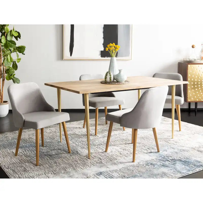 SAFAVIEH Nobie 18.3 Upholstered Dining Chair - Grey / Gold (Set of 2) - 21 x 22 x 31 - 21Wx22Dx31H