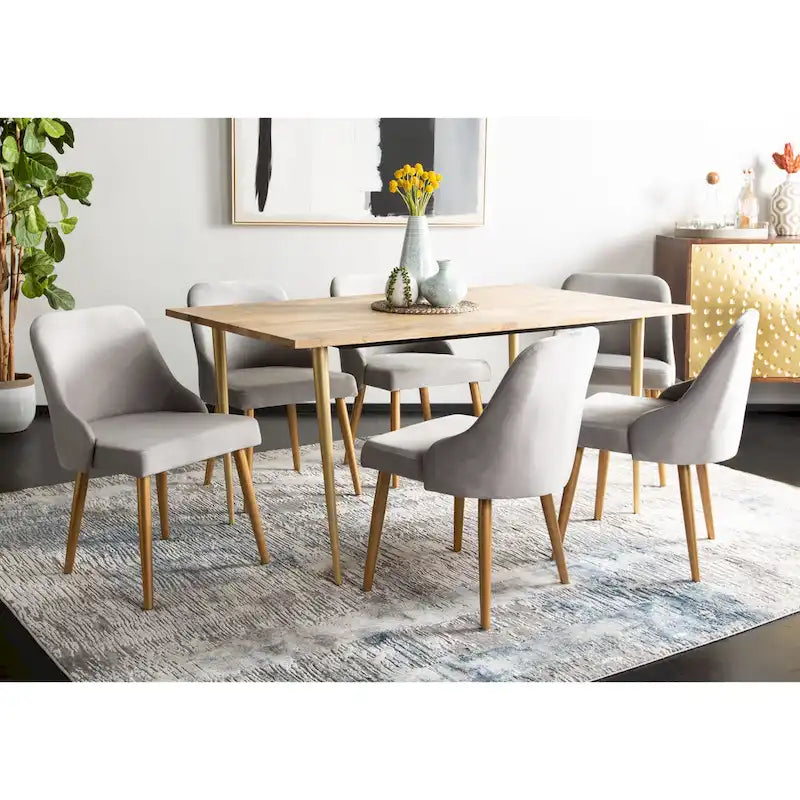 SAFAVIEH Nobie 18.3 Upholstered Dining Chair - Grey / Gold (Set of 2) - 21 x 22 x 31 - 21Wx22Dx31H