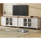 WAMPAT Farmhouse Glass Door TV Stand for up to 110 TVs, Modern Entertainment Center with Storage