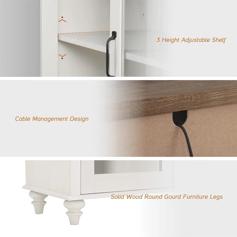 WAMPAT Farmhouse Glass Door TV Stand for up to 110 TVs, Modern Entertainment Center with Storage