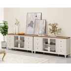 WAMPAT Farmhouse Glass Door TV Stand for up to 110 TVs, Modern Entertainment Center with Storage
