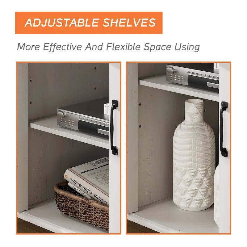 WAMPAT Farmhouse Glass Door TV Stand for up to 110 TVs, Modern Entertainment Center with Storage