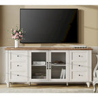 WAMPAT Farmhouse Glass Door TV Stand for up to 110 TVs, Modern Entertainment Center with Storage