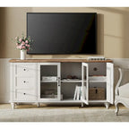 WAMPAT Farmhouse Glass Door TV Stand for up to 110 TVs, Modern Entertainment Center with Storage